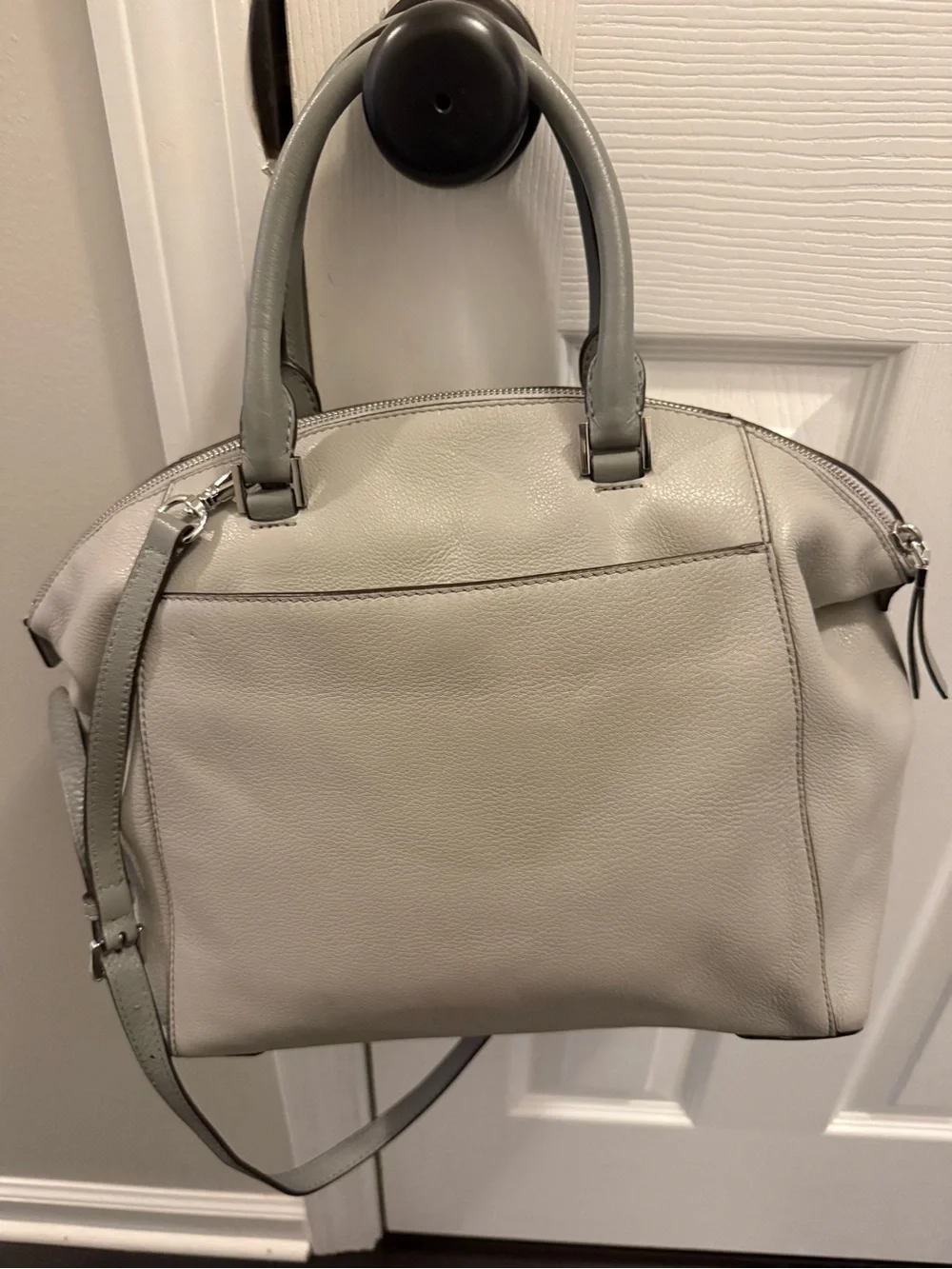 Michael Kors Riley (Pearl Grey) Leather Satchel with Shoulder Strap